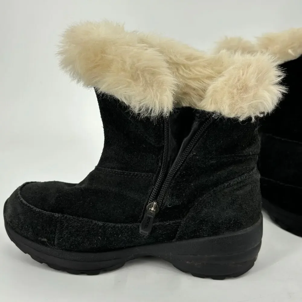 Sorel Boots Size 6.5‎ Black Suede Leather Faux Fur Size Side Zip Northern Lite